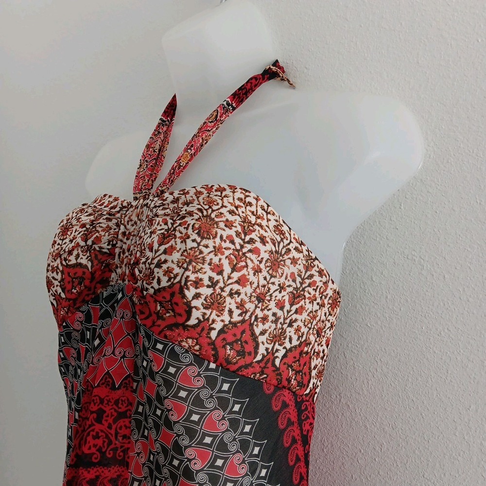 BCBG Maxi Dress Halter Women 6 Boho 100% Silk Red Handkerchief Hem Fairy Beachy - Picture 4 of 14